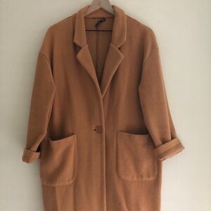 Zara Jacket Womens Small Brown Fleece Button Up Long Sleeve Pockets Overcoat
